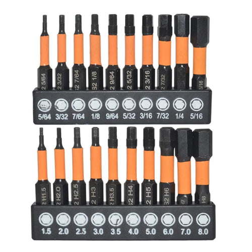 20Pcs Metric and Imperial S2 Alloy Steel Magnetic Hex Screwdriver Bits Set, Length: 50mm - 1