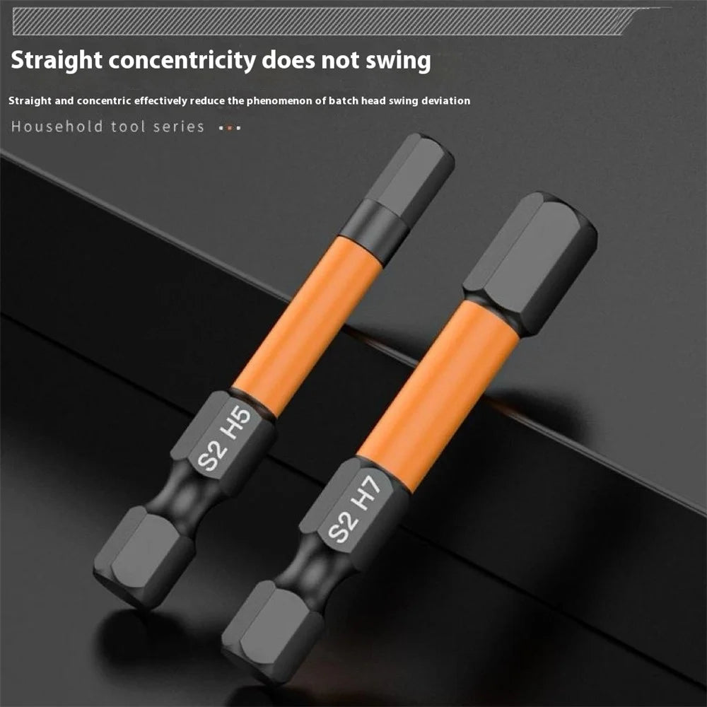 10Pcs Metric 1.5mm-8mm S2 Alloy Steel Magnetic Hex Screwdriver Bits Set, Length: 50mm - 5