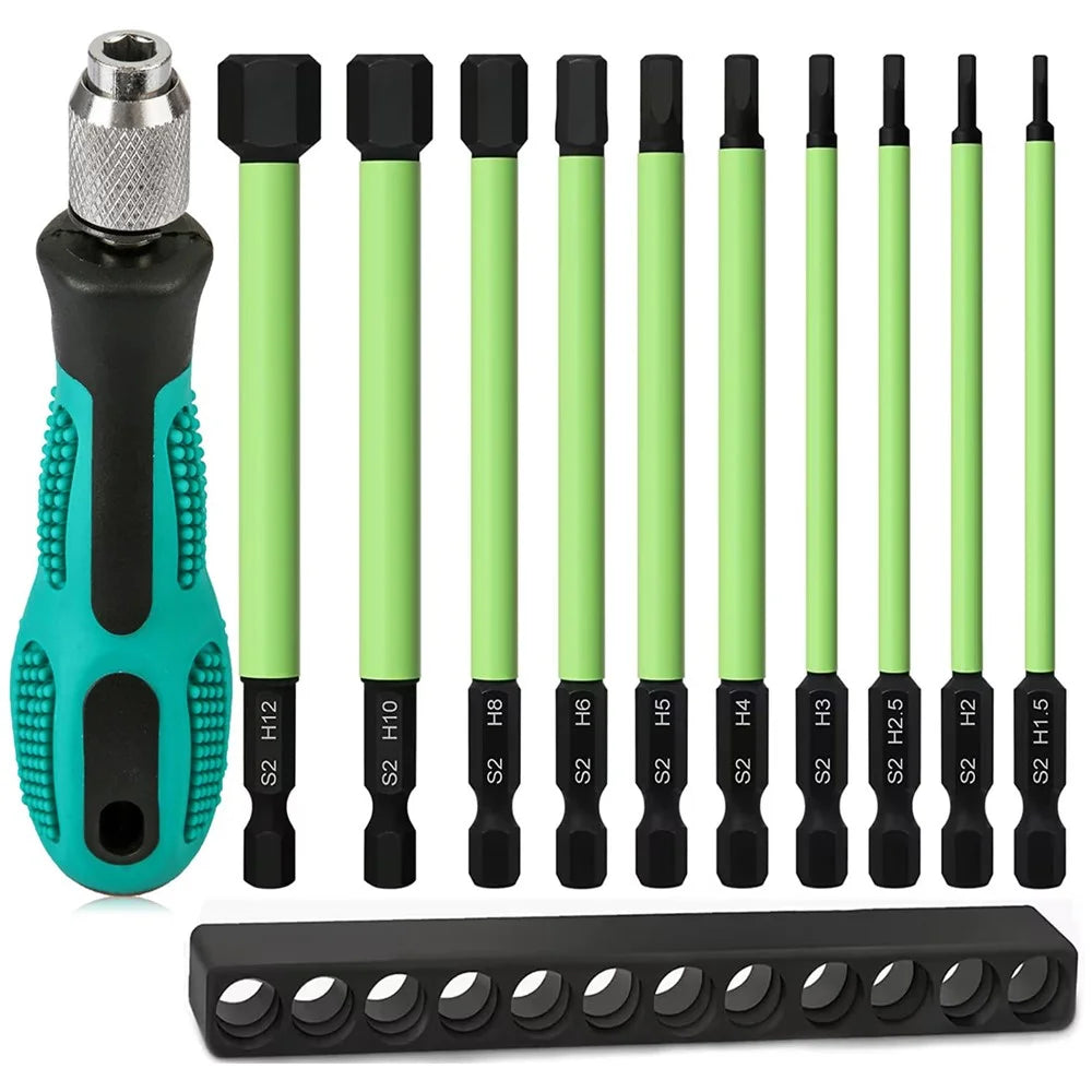 10Pcs S2 Alloy Steel Hex Shank Screwdriver Bits with Screwdriver Handle and Bits Holder Slot - 1