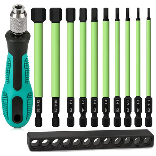 10Pcs S2 Alloy Steel Hex Shank Screwdriver Bits with Screwdriver Handle and Bits Holder Slot - 1