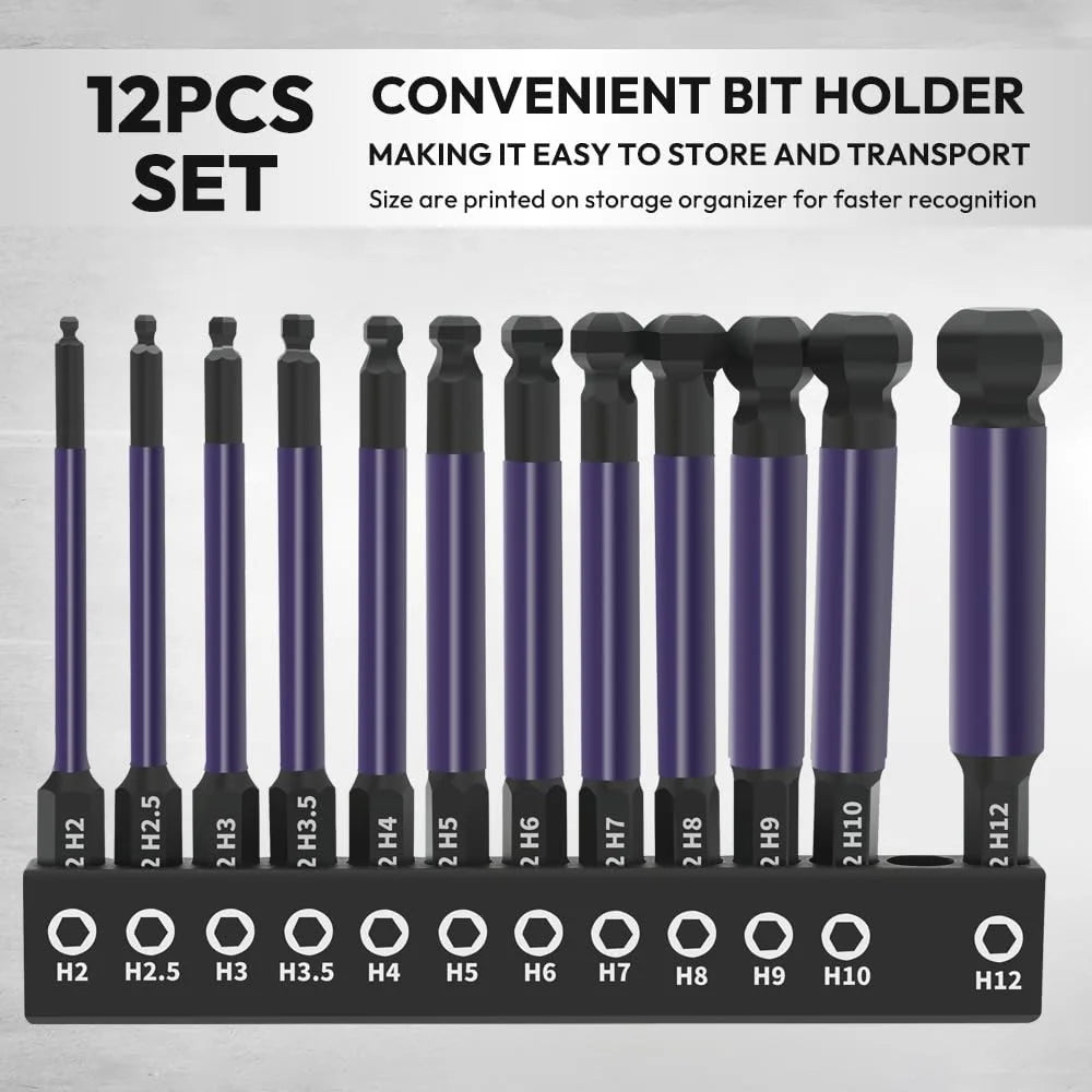 12Pcs Hex Ball End Screwdriver Bits 1 / 4 Inch Shank S2 Alloy Steel Screwdriver Bits Set - 2