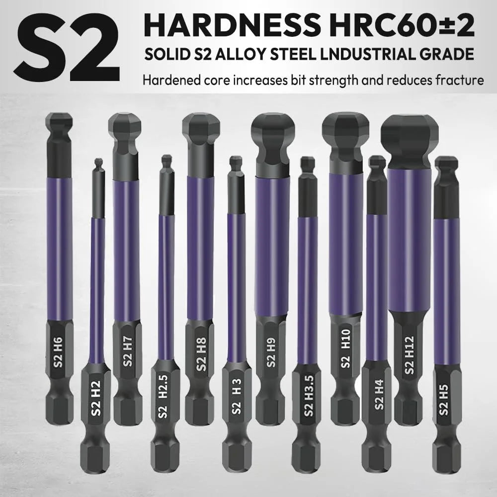 12Pcs Hex Ball End Screwdriver Bits 1 / 4 Inch Shank S2 Alloy Steel Screwdriver Bits Set - 3