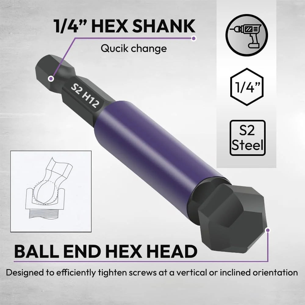 12Pcs Hex Ball End Screwdriver Bits 1 / 4 Inch Shank S2 Alloy Steel Screwdriver Bits Set - 4