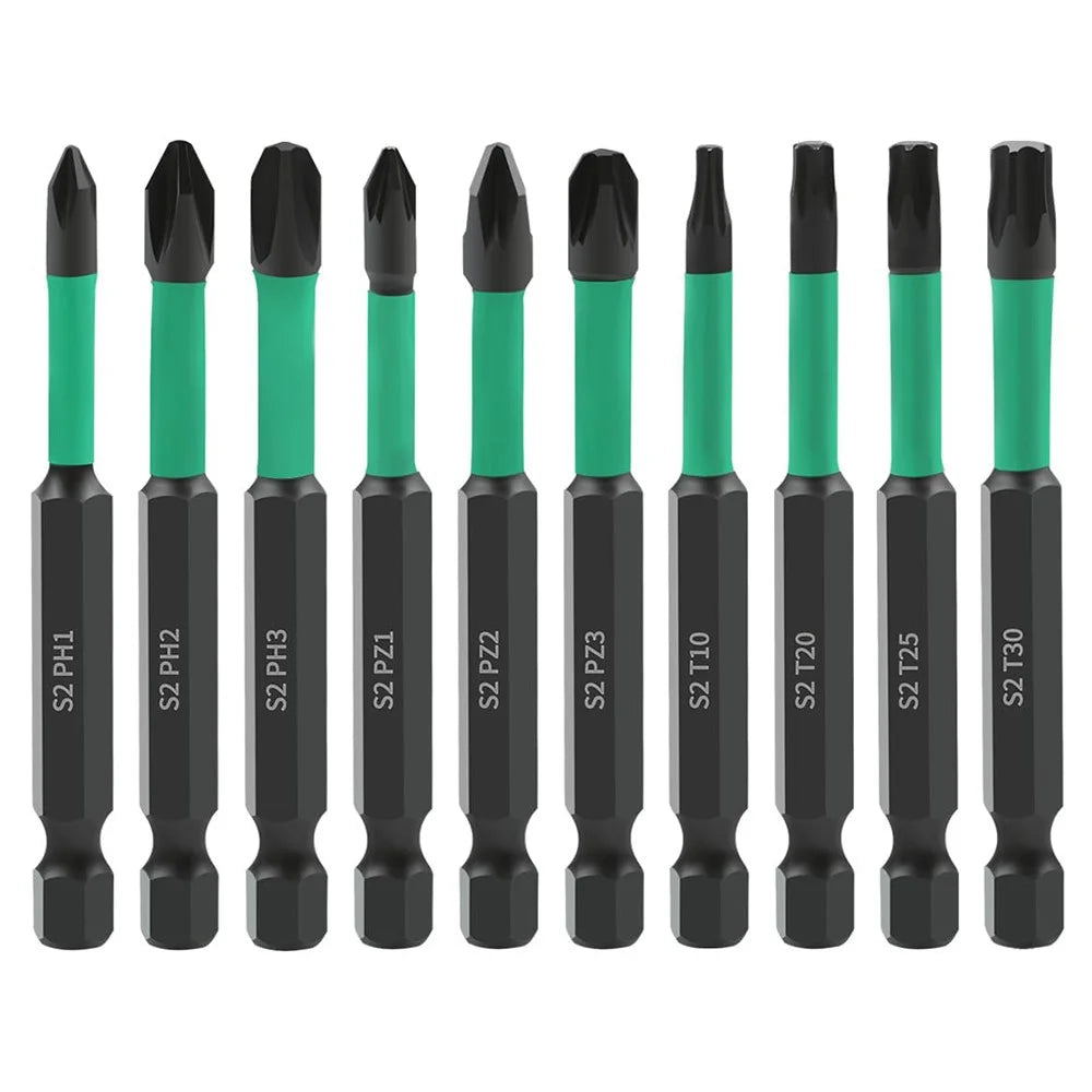 10Pcs Magnetic Hex Shank Electric Drill Bits Set S2 Alloy Steel Phillips Pozidriv Torx Bits - 1