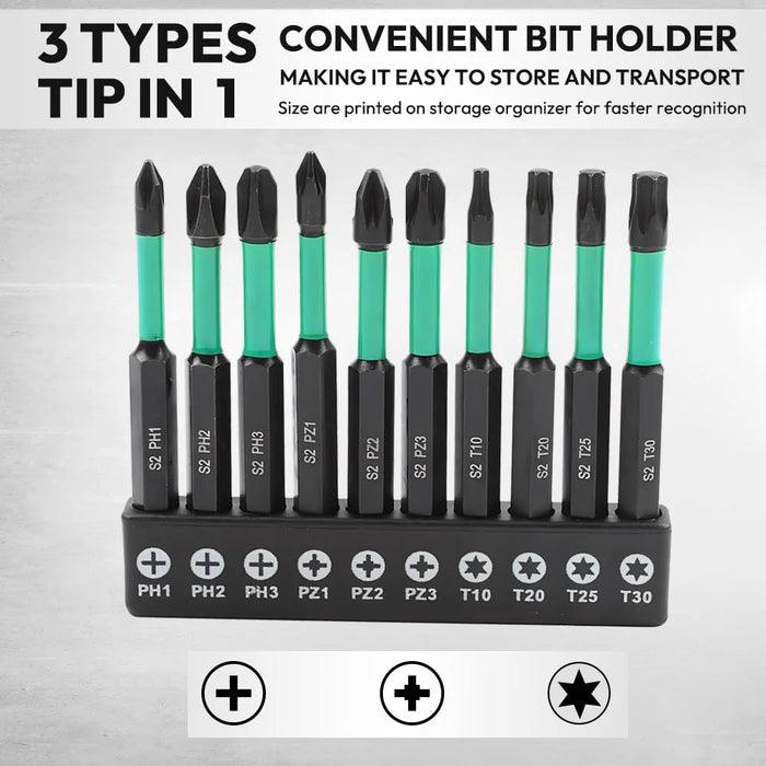 11Pcs / Set Magnetic Hex Shank Electric Drill Bits S2 Alloy Steel Phillips Pozidriv Torx Bits with Screwdriver Handle - 3