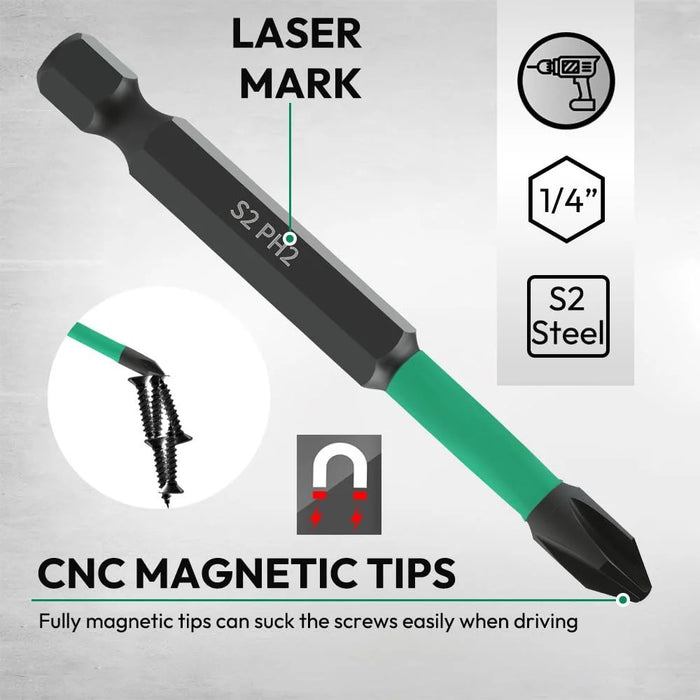 11Pcs / Set Magnetic Hex Shank Electric Drill Bits S2 Alloy Steel Phillips Pozidriv Torx Bits with Screwdriver Handle - 4