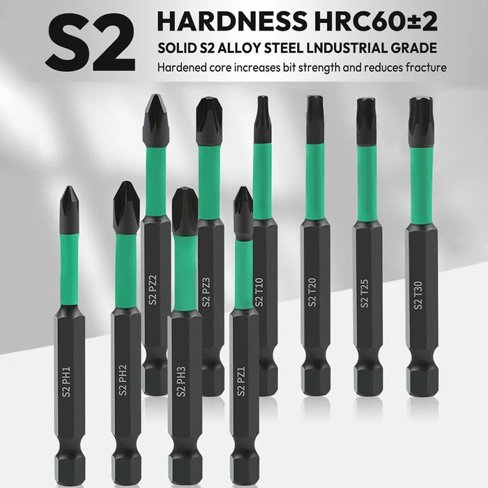 11Pcs / Set Magnetic Hex Shank Electric Drill Bits S2 Alloy Steel Phillips Pozidriv Torx Bits with Ratchet Wrench - 2