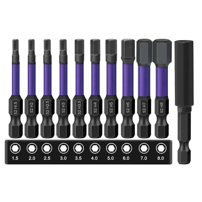11Pcs / Set 50mm Hex Shank S2 Alloy Steel Screwdriver Bits with Magnetic Bit Holder - 7