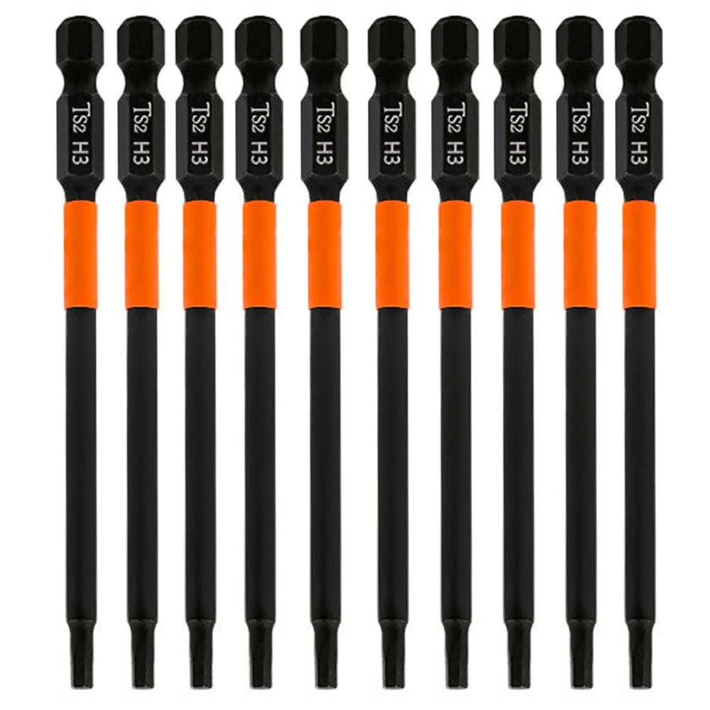 10PCS Hex Screwdriver Bit Set 100mm H3 TS2 Steel Magnetic Drill Bit for Electric Drill Screwdrivers - 1