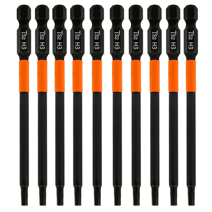 10PCS Hex Screwdriver Bit Set 100mm H3 TS2 Steel Magnetic Drill Bit for Electric Drill Screwdrivers - 1