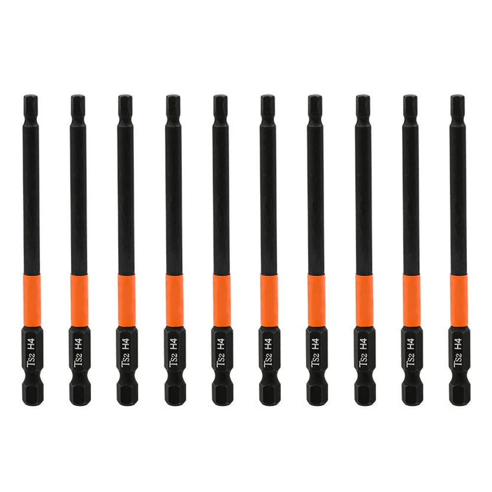 10PCS Hex Screwdriver Bit Set 100mm H4 TS2 Steel Magnetic Drill Bit for Electric Drill Screwdrivers - 1
