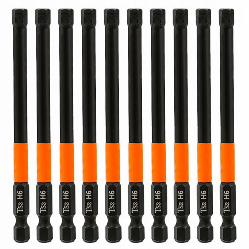 10PCS Hex Screwdriver Bit Set 100mm H6 TS2 Steel Magnetic Drill Bit for Electric Drill Screwdrivers - 1