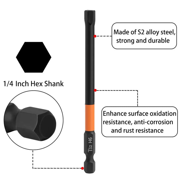 10PCS Hex Screwdriver Bit Set 100mm H6 TS2 Steel Magnetic Drill Bit for Electric Drill Screwdrivers - 2