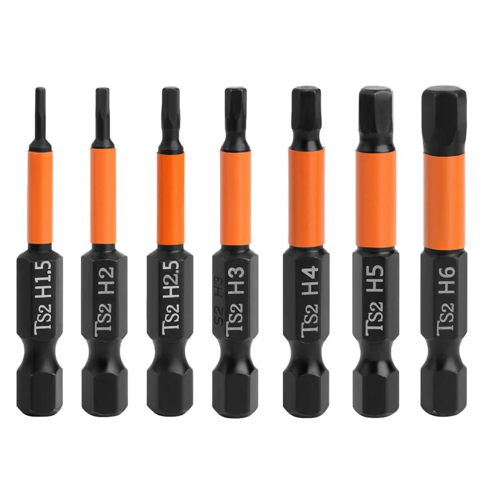 7PCS 50mm Screw Driver Bit Set 1.5mm 2mm 2.5mm 3mm 4mm 5mm 6mm Hex Head Allen Wrench Drill Bit Set - 1