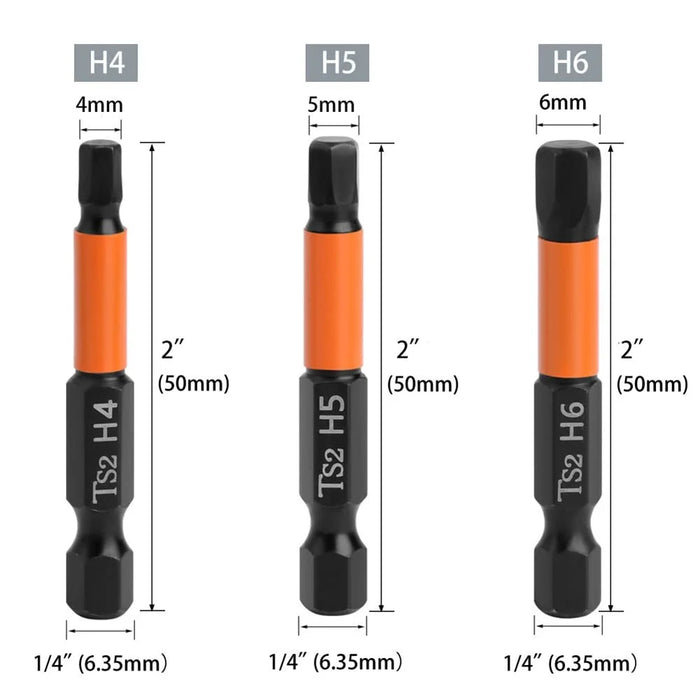 7PCS 50mm Screw Driver Bit Set 1.5mm 2mm 2.5mm 3mm 4mm 5mm 6mm Hex Head Allen Wrench Drill Bit Set - 7