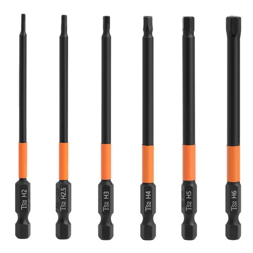 6PCS 100mm Hex Shank Screw Driver Bit Set H2, H2.5 H3 H4 H5 H6 TS2 Steel Magnetic Screwdriver Bits - 1