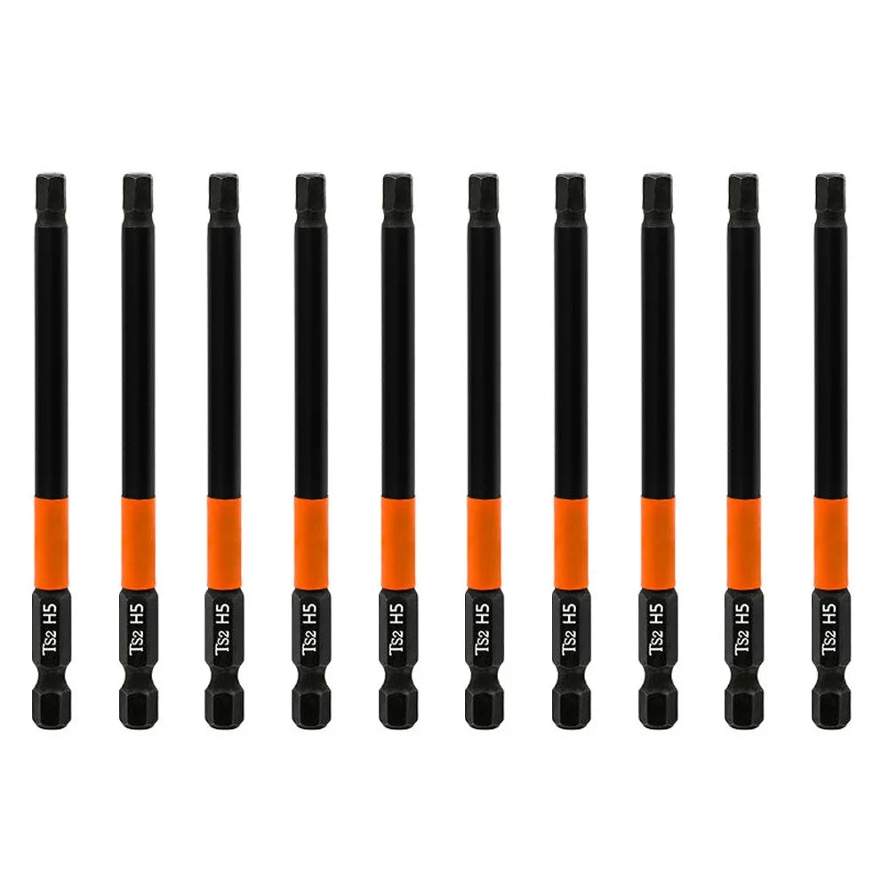 10PCS Hex Screwdriver Bit Set 100mm H5 TS2 Steel Magnetic Drill Bit for Electric Drill Screwdrivers - 1