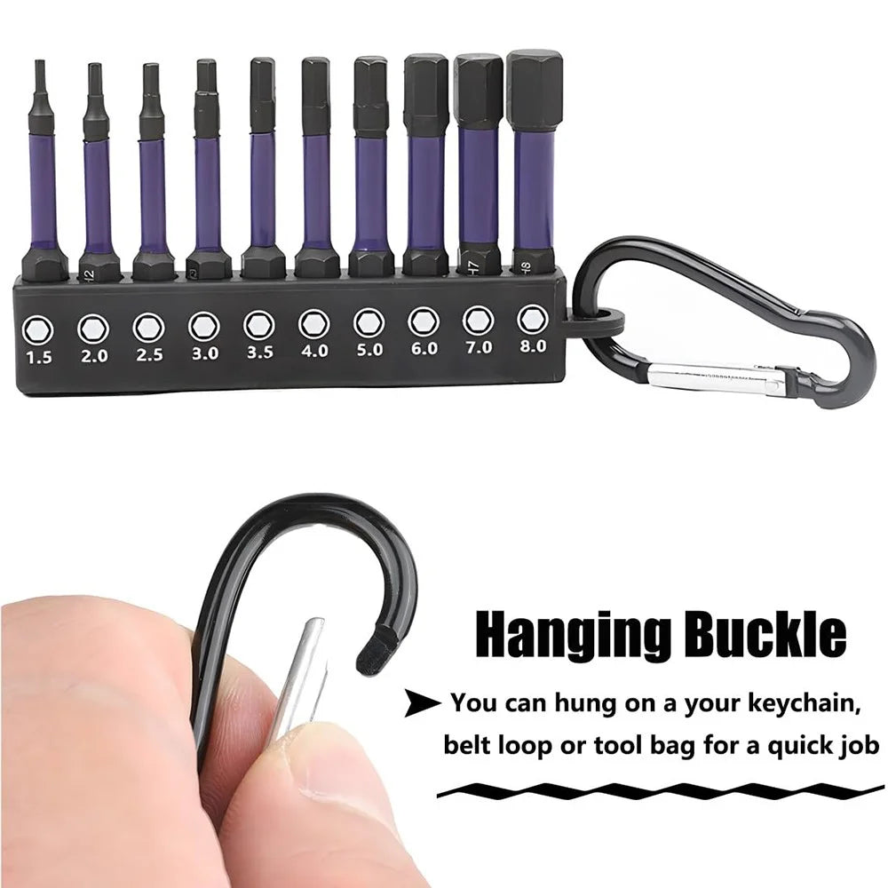 10Pcs  /  Set 50mm Rust Resistant S2 Alloy Steel Hex Shank Screwdriver Bits with Hanging Buckle - 4