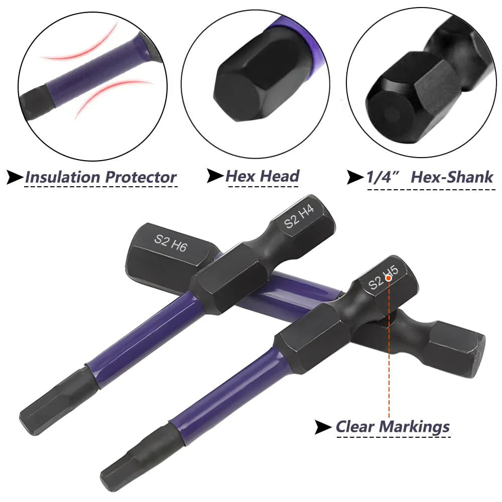 10Pcs  /  Set 50mm Rust Resistant S2 Alloy Steel Hex Shank Screwdriver Bits with Hanging Buckle - 5
