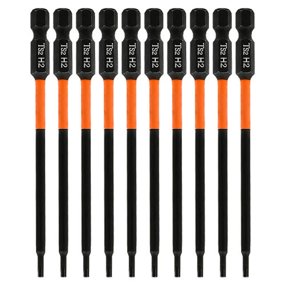10Pcs / Set 100mm H2 Anti-Rust S2 Alloy Steel Magnetic Hex Shank Screwdriver Bits - 1