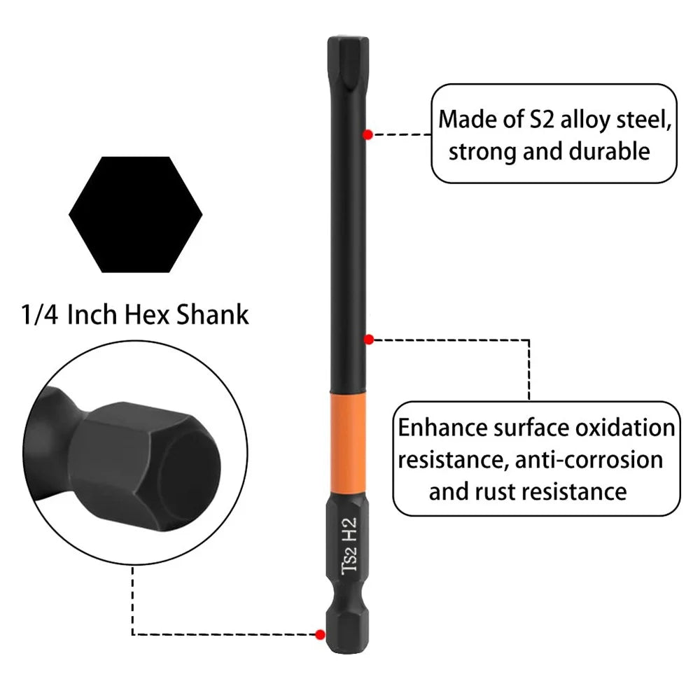 10Pcs / Set 100mm H2 Anti-Rust S2 Alloy Steel Magnetic Hex Shank Screwdriver Bits - 4
