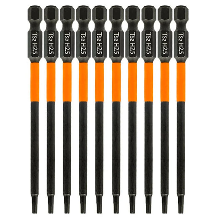 10Pcs / Set 100mm H2.5 Anti-Rust S2 Alloy Steel Magnetic Hex Shank Screwdriver Bits - 1