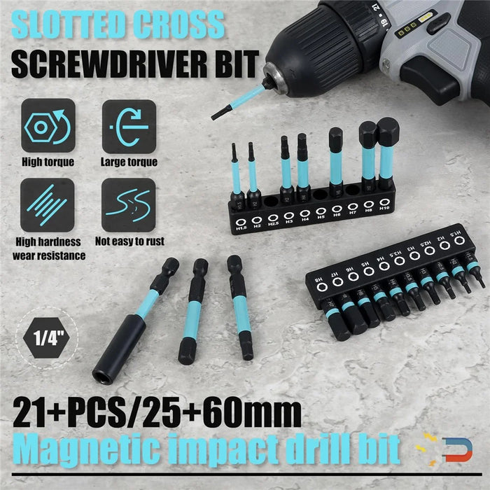 21Pcs / Set S2 Alloy Steel 1 / 4 Inch Hex Shank Magnetic Screwdriver Bits Set with Extension Bar for Power Tools - 4