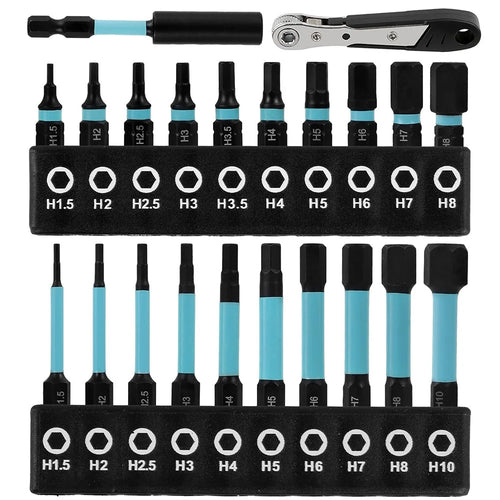 22Pcs / Set 1 / 4 Inch Hex Shank Magnetic Screwdriver Bits Set with Extension Bar and Mini Ratchet Wrench - 1