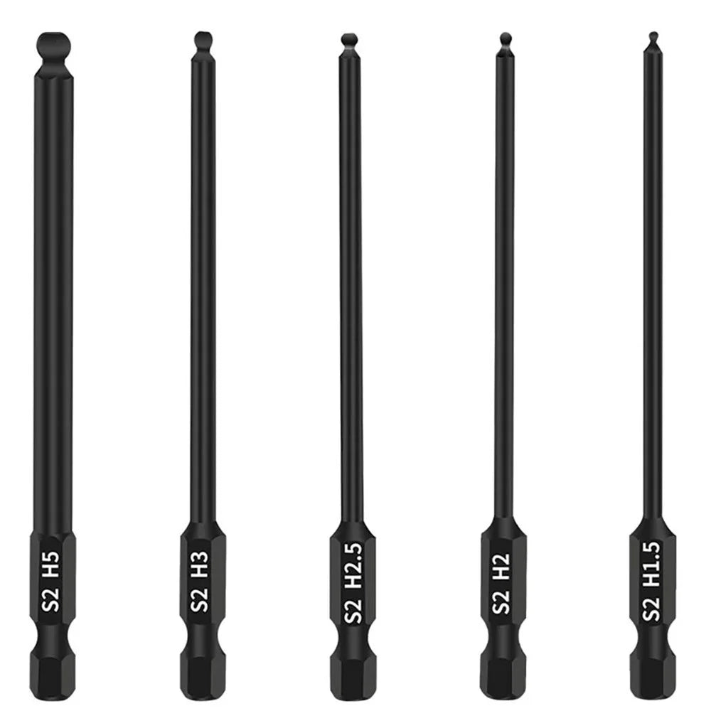 9Pcs H1.5 / 2 / 2.5 / 3 / 4 / 5 / 6 / 8 / 10 S2 Alloy Steel Ball Head Hex Shank Magnetic Screwdriver Bits Set - 3