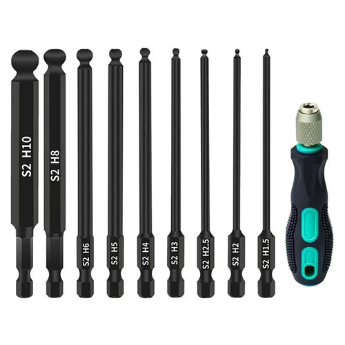 10Pcs / Set H1.5 / 2 / 2.5 / 3 / 4 / 5 / 6 / 8 / 10 Ball Head Hex Shank Magnetic Bits with Screwdriver Handle - 1
