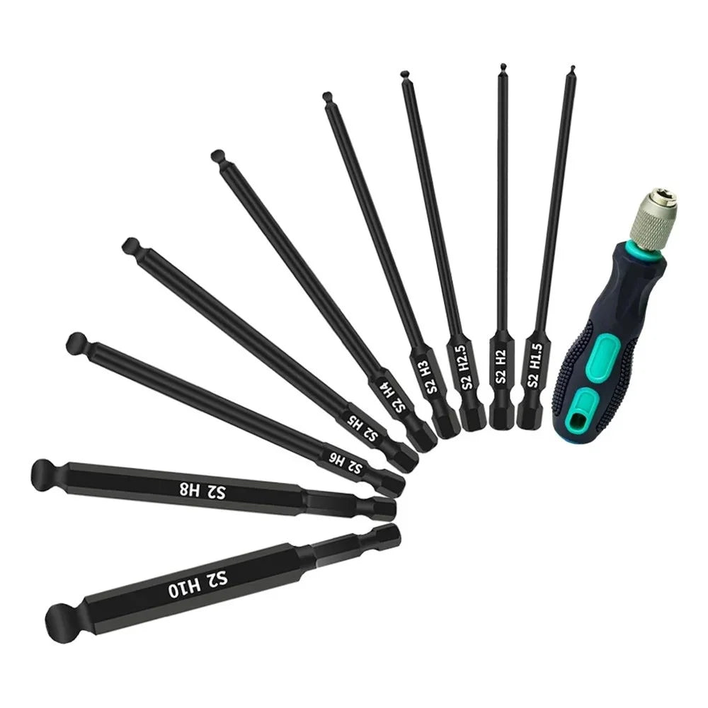 10Pcs / Set H1.5 / 2 / 2.5 / 3 / 4 / 5 / 6 / 8 / 10 Ball Head Hex Shank Magnetic Bits with Screwdriver Handle - 4