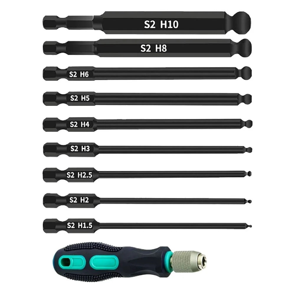 10Pcs / Set H1.5 / 2 / 2.5 / 3 / 4 / 5 / 6 / 8 / 10 Ball Head Hex Shank Magnetic Bits with Screwdriver Handle - 5