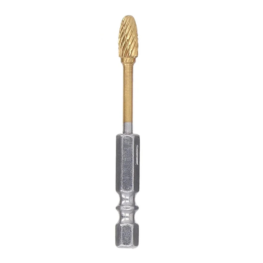 3-E6 67mm Titanium-Coated Double-Flute Carbide Rotary Burr File Grinding Drill Bit with 1 / 4" Hex Shank - 1