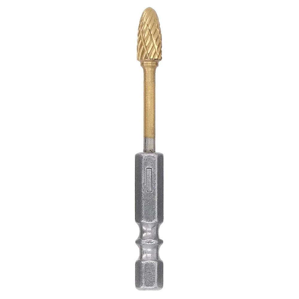 3-H6 68mm Titanium-Coated Double-Flute Carbide Rotary Burr File Grinding Drill Bit with 1 / 4" Hex Shank - 1