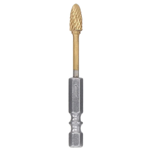 3-H6 68mm Titanium-Coated Double-Flute Carbide Rotary Burr File Grinding Drill Bit with 1 / 4" Hex Shank - 1