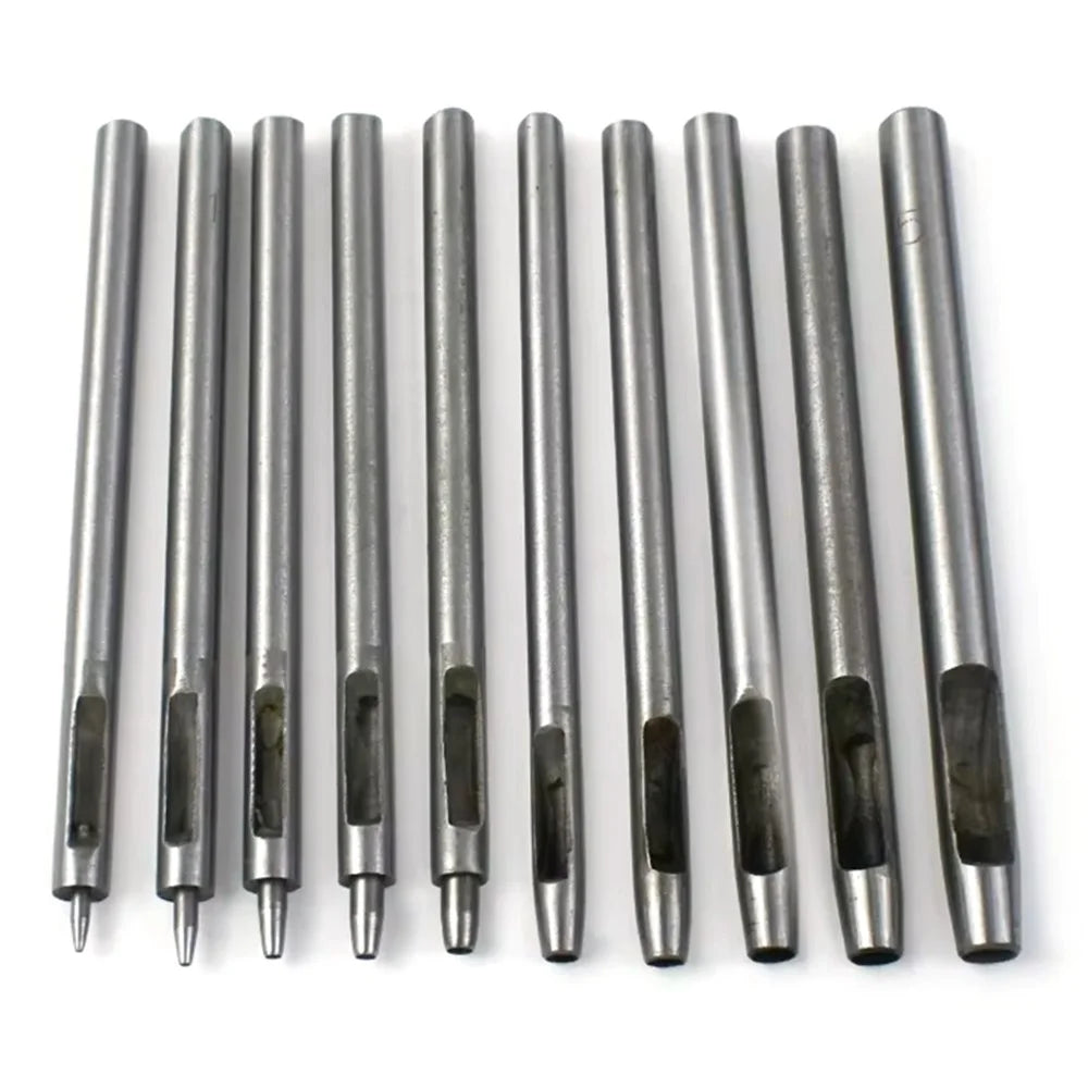 10Pcs / Set Leather Hole Punch Set Steel Round Belt Puncher DIY Leather Craft Tools - 1