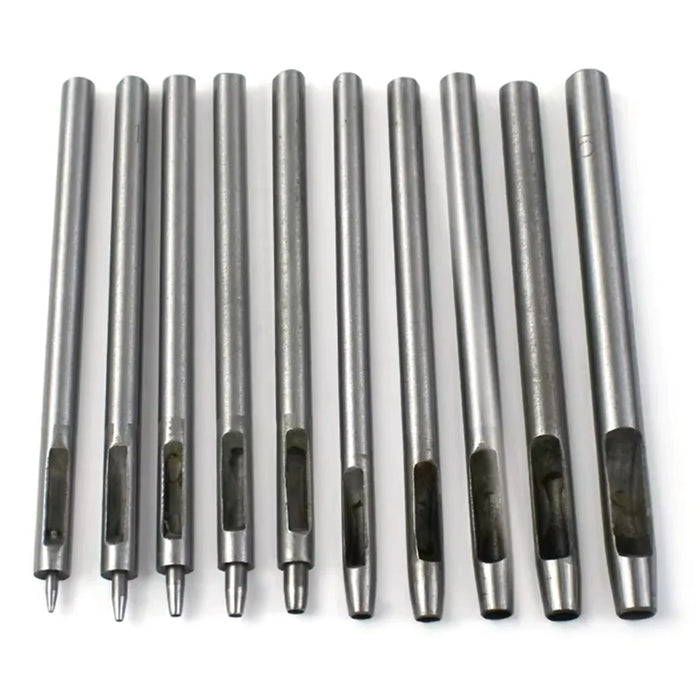10Pcs / Set Leather Hole Punch Set Steel Round Belt Puncher DIY Leather Craft Tools - 1