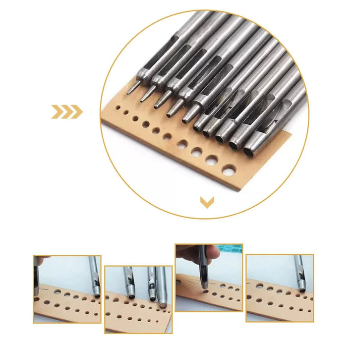 10Pcs / Set Leather Hole Punch Set Steel Round Belt Puncher DIY Leather Craft Tools - 5