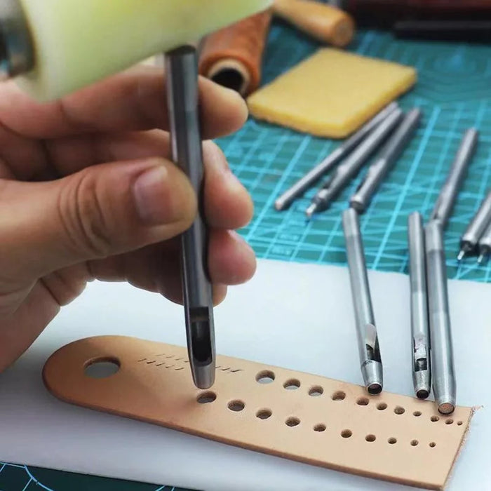 10Pcs / Set Leather Hole Punch Set Steel Round Belt Puncher DIY Leather Craft Tools - 7
