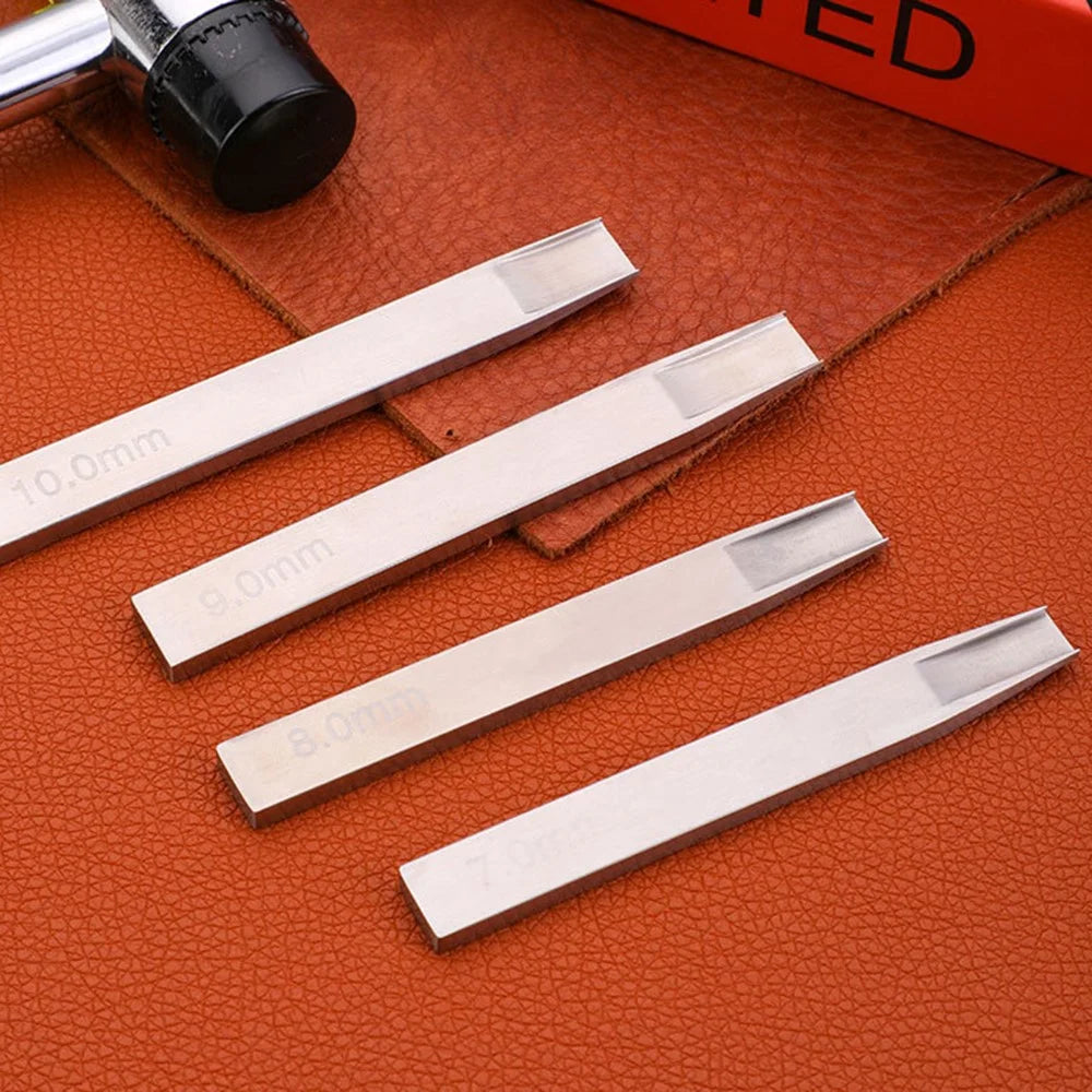 4Pcs / Set 7mm 8mm 9mm 10mm Leather Crafting Tools High Carbon Steel Weaving Cutter Leather Strips DIY Punch Tool - 3