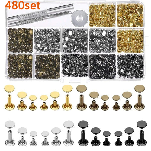 480Pcs Double Sided Rivet Set Metal Decorative Studs Snap Fasteners for Leather Craft Bags Clothing Shoes - 1