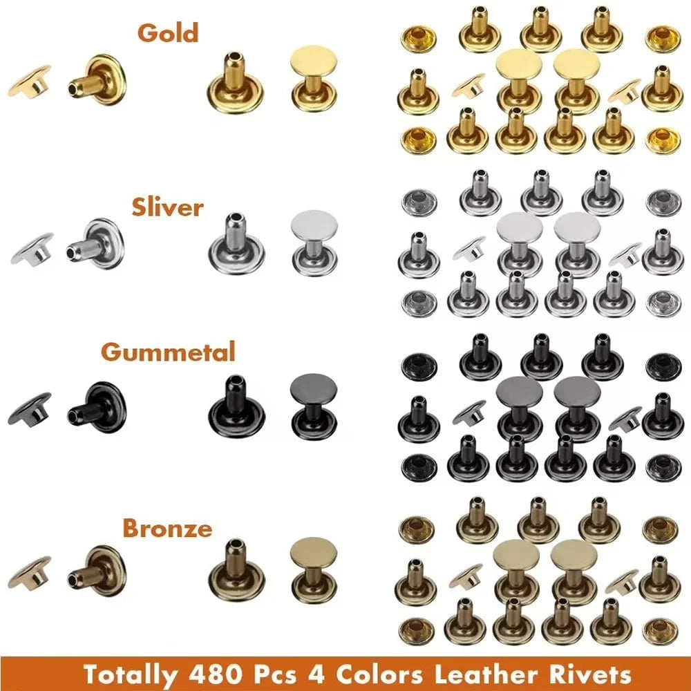 480Pcs Double Sided Rivet Set Metal Decorative Studs Snap Fasteners for Leather Craft Bags Clothing Shoes - 3
