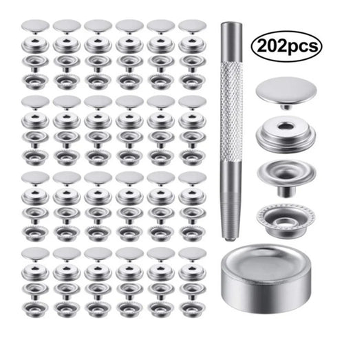 202Pcs DIY Metal Snap Fasteners 15mm Stainless Steel Press Studs for Leather / Canvas / Boat Covers / Upholstery - 1