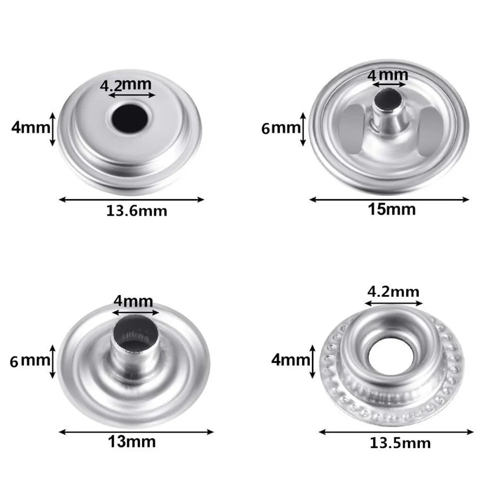 202Pcs DIY Metal Snap Fasteners 15mm Stainless Steel Press Studs for Leather / Canvas / Boat Covers / Upholstery - 5