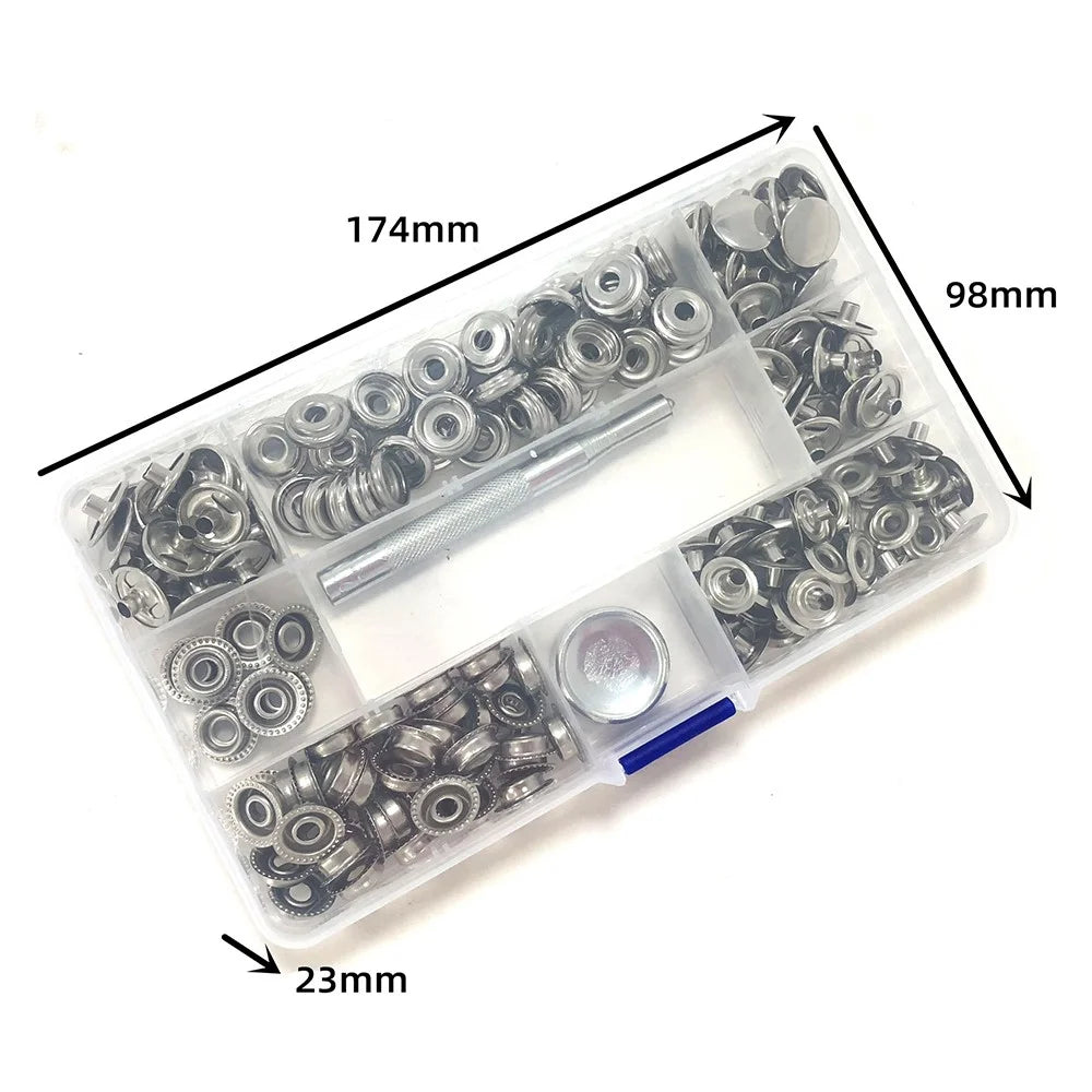 202Pcs DIY Metal Snap Fasteners 15mm Stainless Steel Press Studs for Leather / Canvas / Boat Covers / Upholstery - 6