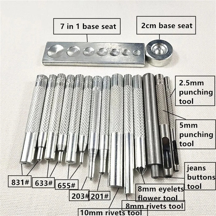 16Pcs / Set DIY Leather Craft Snap Fastener Rivet Metal Installation Tools for Sewing / Punching / Fixing - 2