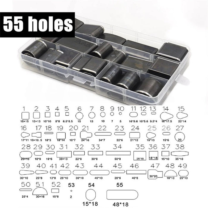 55Pcs Leather Punch Mold Set Alloy Steel DIY Hollow Hole Cutter Tool Kit - 4
