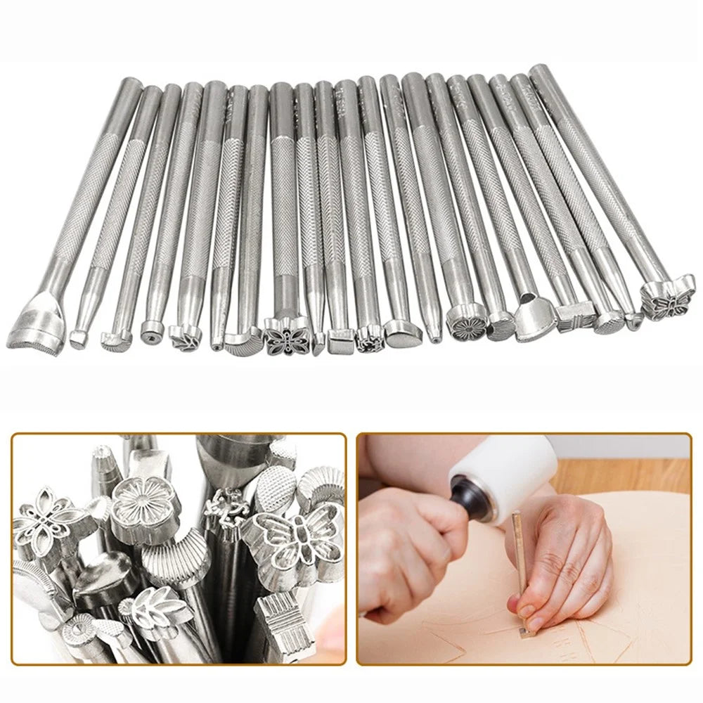 20Pcs / Set Leather Stamping Tools Zinc Alloy Leathercraft Carving Kit DIY Vegetable Tanned Leather Stamping Tool - 1