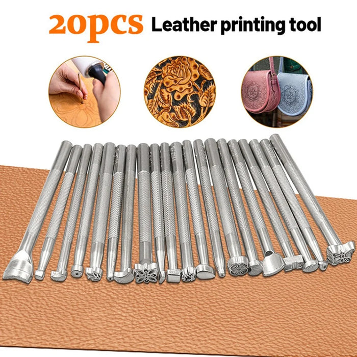 20Pcs / Set Leather Stamping Tools Zinc Alloy Leathercraft Carving Kit DIY Vegetable Tanned Leather Stamping Tool - 2