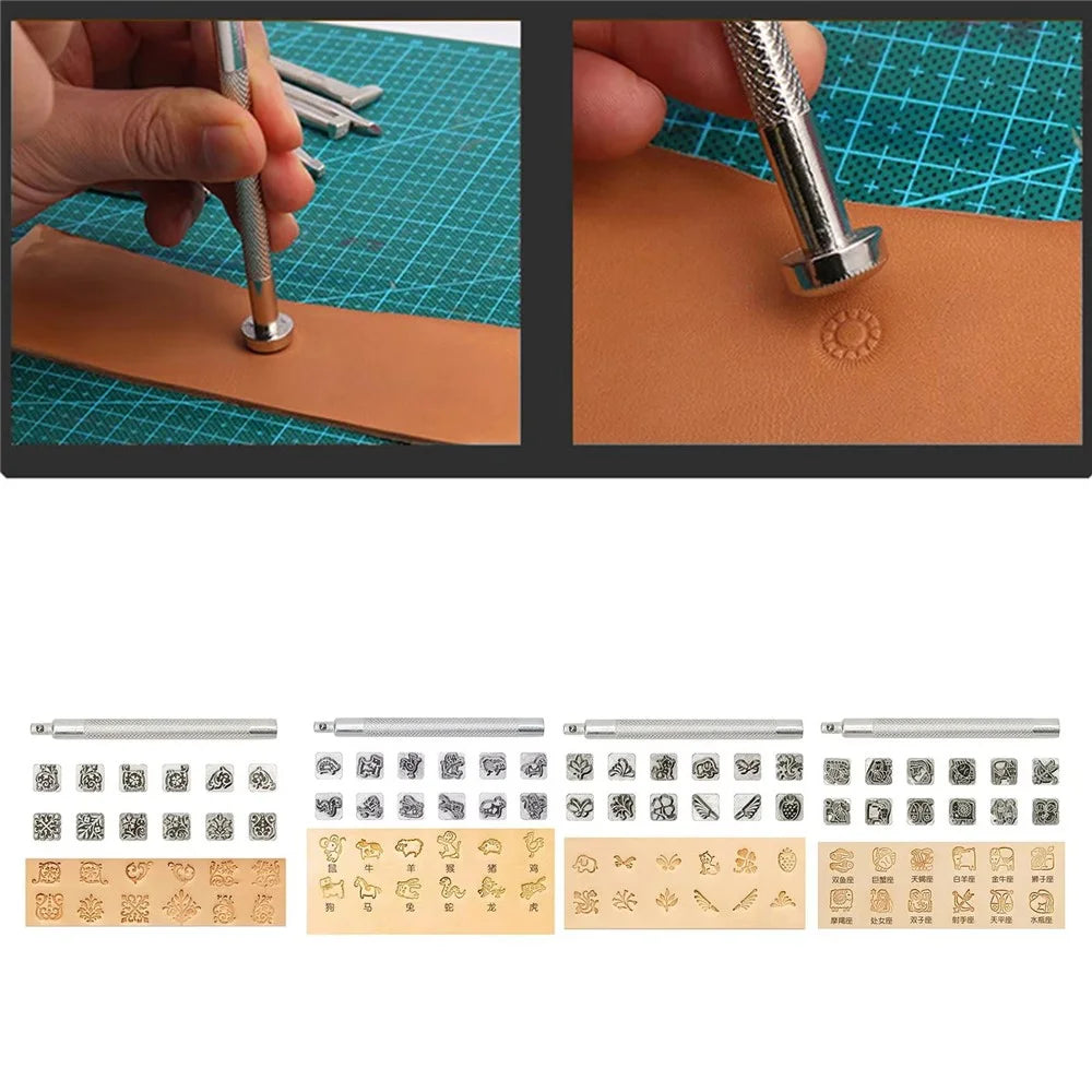 12Pcs DIY Leather Craft Tool Set Zinc Alloy Pattern Stamping Punches for Leather Working - Chinese Zodiac - 3